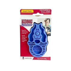 KONG Zoom Dog Grooming Shedding Rubber Shampooing Brush Wet or Dry Small